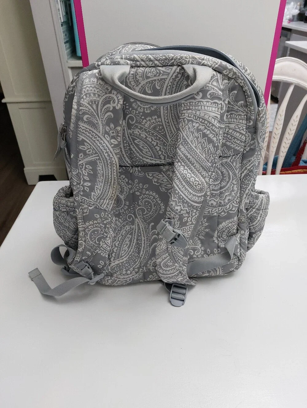 Vera Bradley XL Campus Backpack Performance Twill Cloud Gray Paisley NWT